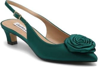 Charles by Charles David Aleph Slingback Pointed Toe Kitten Heel Pump in Dark Jade at Nordstrom, Size 9