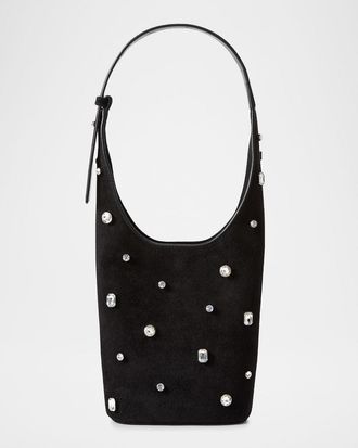Veronica Beard Loop Small Crystal-Studded Suede Shoulder Bag