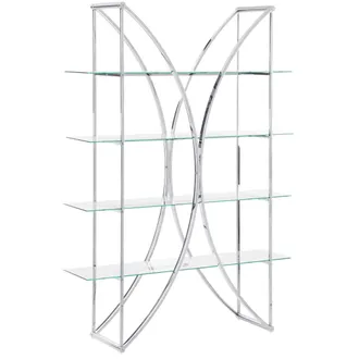 Beliani Librer&iacute;a De Acero De 4 Niveles Con Estantes De Cristal Estilo Glamuroso Con Estructura Plateada Hollow