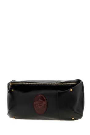 Versace Mens Black Nappa Leather Lou Belt Bag Blackrosewood Marsupi