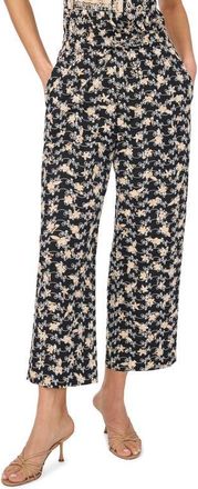 CeCe by Cynthia Steffe Embroidered Ankle Wide Leg Pull-On Pants in Rich Black at Nordstrom, Size Xx-Large