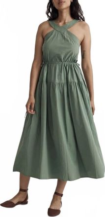 Madewell Halter Tiered Cotton Poplin Midi Dress In Olive Green