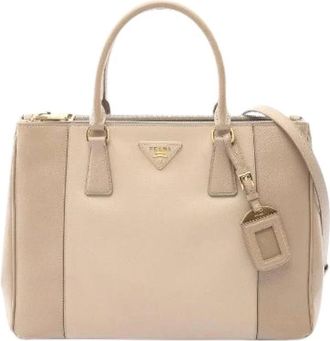 Prada Pre-owned Handbags, female, Beige, Size: ONE SIZE Pre-owned Galleria Saffiano Leather Handbag