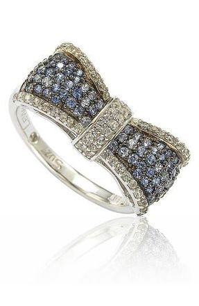Suzy Levian Sterling Silver Blue Sapphire & Lab Grown White Sapphire Bow Ring at Nordstrom Rack, Size 5.5