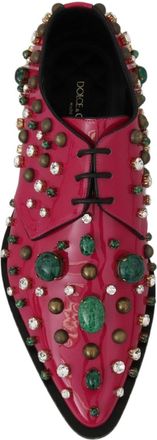 Dolce & Gabbana Womens Pink Leather Crystals Dress Broque Shoes Patent