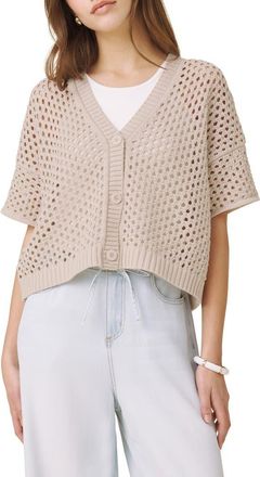 Splendid Nova Short Sleeve Cotton Pointelle Cardigan in Light Fawn Beige at Nordstrom, Size X-Small