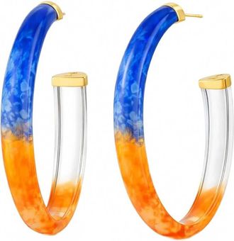 Gold & Honey Womens Game Day Xl Oval Tie Dye Lucite Hoop Earrings In Blue/orange