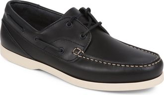 Jones Bootmaker Mens Parsons Leather Boat Shoes - White/Navy - Size UK 10