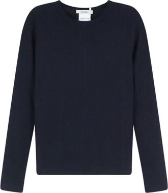 Max Mara Trui met ronde hals en ribbelstructuur - Dames - Longsleeves - Blauw - M - Tops