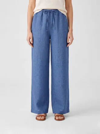 R&oacute;he High-Waisted Linen Wide-Leg Palazzo Trousers with Drawstring