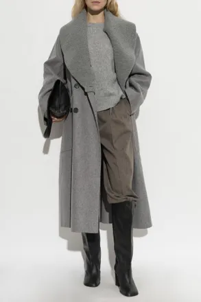 Lanvin Wool Coat With Detachable Collar, Womens, Grey
