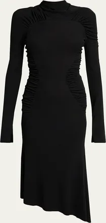 Victoria Beckham High-Neck Contour-Ruched Midi Dress