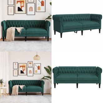 vidaXL Divano Chesterfield a 2 Posti Verde Scuro in Tessuto - Divano verde scuro - Divano in tessuto