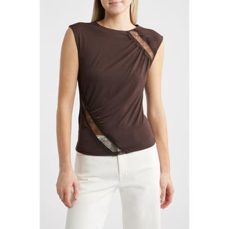Mango Cindy Lace Panel Ruched Top in Brown at Nordstrom, Size Xx-Large