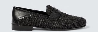 Manolo Blahnik Padstow raffia and leather loafers