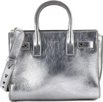 Saint Laurent Borsa tote Sac de Jour Souple nano in pelle lucida effetto stropicciato - Argento