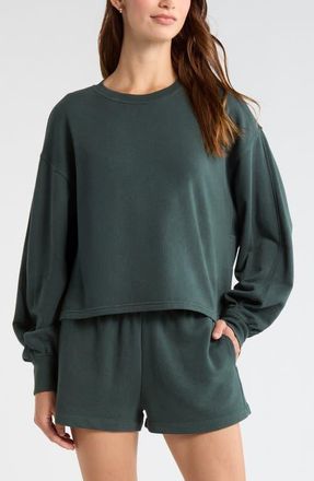 Zella Go Easy French Terry Crewneck Sweatshirt in Green Timber at Nordstrom, Size Xx-Large