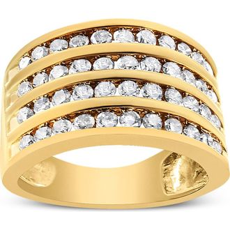 House of Brilliance 10K Yellow Gold Plated Silver 1 1/2 Cttw Diamond 4 Row Channel Band Ring in Yellow Gold Over Silver at Nordstrom, Size 8