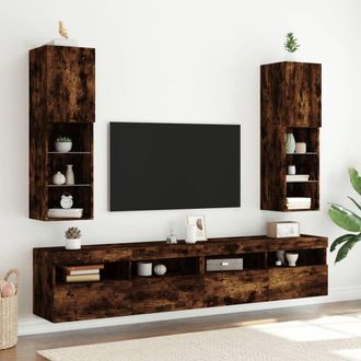 vidaXL Vidaxl - Muebles De Tv Con Luces Led 2 Uds Roble Ahumado 30,5x30x102 Cm