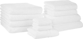 Beliani Conjunto De 11 Toallas Toalla De Ba&ntilde;o Y Alfombrilla De Ba&ntilde;o De Algod&oacute;n Blanco Low Twist Para Invitados Areora