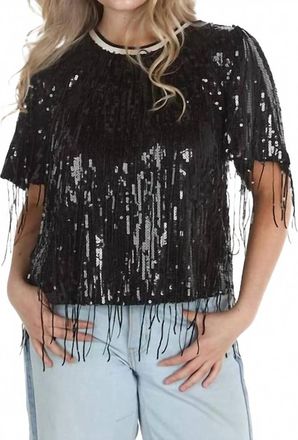 THML Clothing Fun & Festive Fringe Sequin Tee In Black
