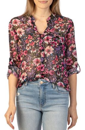 Kut from the Kloth Jasmine Chiffon Button-Up Shirt in Segovia Black/Pink at Nordstrom, Size Small