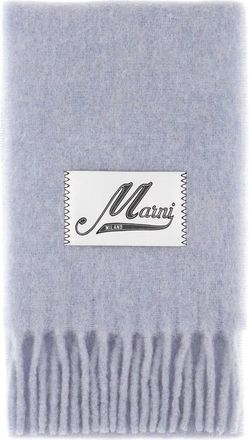 Marni Accessoires, Dames, Blauw, ONE Size, Leer, Sjaal met franjes