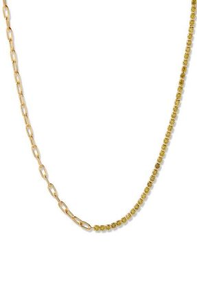 Brook & York Isabella Mini Birthstone Tennis & Paper Clip Chain Necklace in Gold/August at Nordstrom