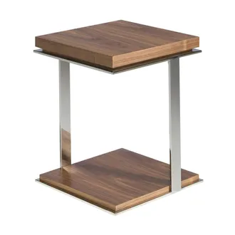 Angel Cerd&aacute; Walnut Veneer Square Side Table with Chrome Legs in Brown
