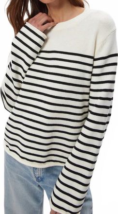 Michael Stars Mikaela Relaxed Striped Pullover Sweater In Ivory Black Stripe