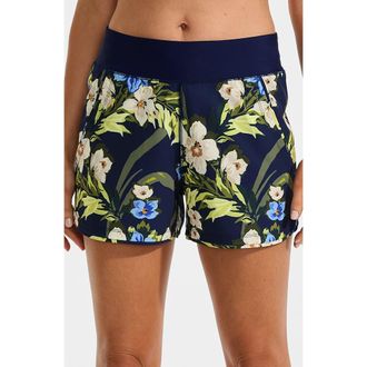 Lands End 3 Quick Dry Elastic Waist Board Shorts Swim Cover-up Shorts with Panty in Deep Sea/blue Floral Tropic at Nordstrom, Size 18W