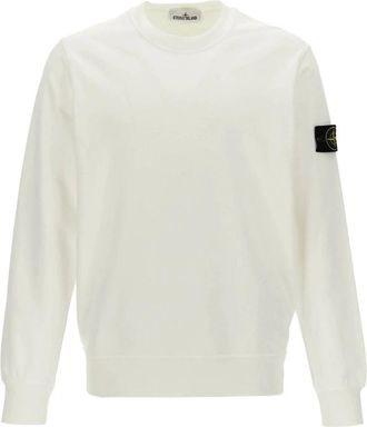 Stone Island Witte Geribbelde Trui Lunette Stijl - Heren - Ronde hals truien - Wit - XL - Katoen - Truien & Vesten