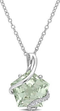 Amour 6 1/2 CT TGW Green Quartz and Diamond Accent Swirl Pendant with Chain In Sterling Silver