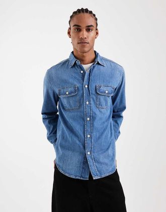 Tommy Jeans Camicia di jeans comoda lavaggio blu medio