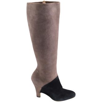 Ferragamo Two Tone Knee High Boots in Ecru Suede
