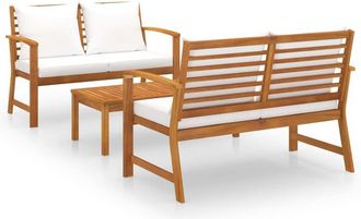 vidaXL Vidaxl - Muebles De Jard&iacute;n 3 Pzas Cojines Madera Maciza De Acacia
