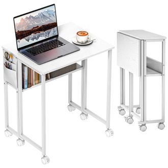 HOMCOM 63 Cm Foldable Computer Desk On Wheels For Small Spaces - White | TJ Hughes