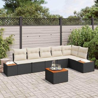 vidaXL Vidaxl - Conjunto De Sof&aacute; De Jard&iacute;n Con Coj&iacute;n 7 Pcs Negro Y Crema