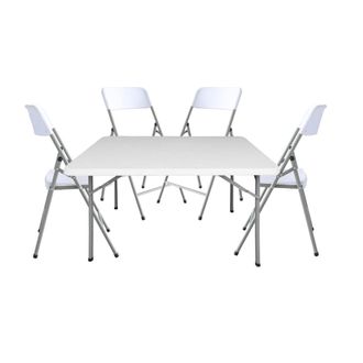 LOLAhome Conjunto de mesa rectangular y 4 sillas plegables de HDPE blanco