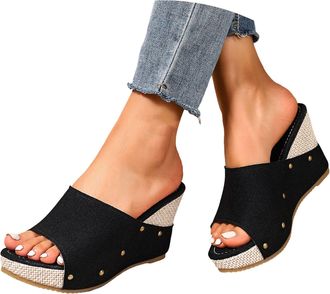 Generic Womens Platform Wedge Sandals, Low Wedge Heel Cork Wedges Heels Slip on Platform Slides Sandals Comfortable Open Toe Casual & Dressy Summer Beach Shoe