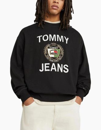 Tommy Hilfiger Mens Tommy Hilfiger Mens BOXY LUXE CREW Sweatshirt Long Sleeve Casual Cotton Top - Black - Size: 40