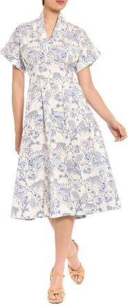 London Times Safari Drop Shoulder Midi Dress in Soft White/Dark Sea at Nordstrom Rack, Size 16