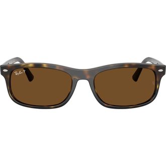Ray-Ban 60mm Polarized Rectangular Sunglasses in Havana /Polar Brown at Nordstrom