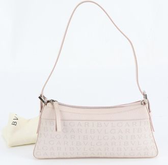 Bulgari Logomania Pink Leather Canvas Handbag Shoulder Bag Tote Bag (Pre-Owned)