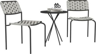 STILVORA Conjunto De Jard&iacute;n Con 2 Sillas Apilables Y 1 Mesa Redonda, Para 2 Personas Y Balc&oacute;n, Acero, Gris