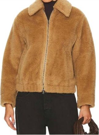 Vince Faux Shearling Bomber Jacket In Sandshell