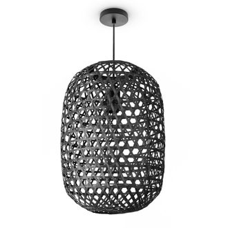 Paco Home Paco Home - Luminaria Suspensi&oacute;n Bamb&uacute; Comedor Cesto Colgante Papel Fibra Veg. Bohemia E27 Negro (&oslash;30cm), L&aacute;mpara Colgante - Tipo 1