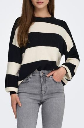 Only Atia Stripe Pullover Sweater in Black Stripes White at Nordstrom Rack, Size X-Small