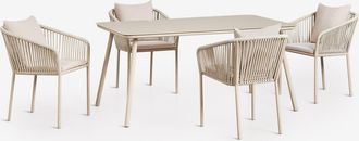 Sklum Set De Mesa Rectangular 160x90 Cm Y 4 Sillas De Comedor En Cuerda Trenzada Arhiza Classic Sklum