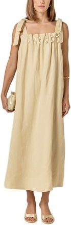English Factory Faux Pearl Linen Midi Sundress in Natural at Nordstrom, Size X-Small